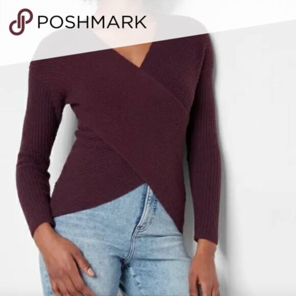 Express Ribbed Wrap Front Tunic Sweater – Deep Plum Purple – Size L - Picture 1 of 9